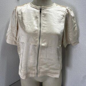 Melissa Nepton Womens Tilly Satin Zip-Up Short Sleeve Top